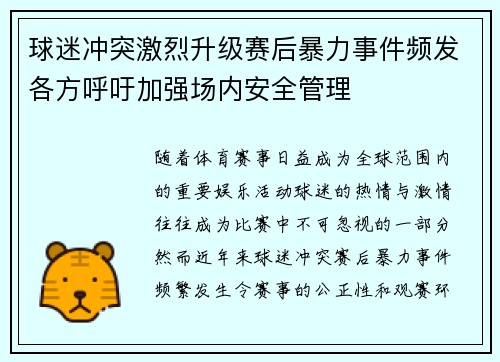 球迷冲突激烈升级赛后暴力事件频发各方呼吁加强场内安全管理
